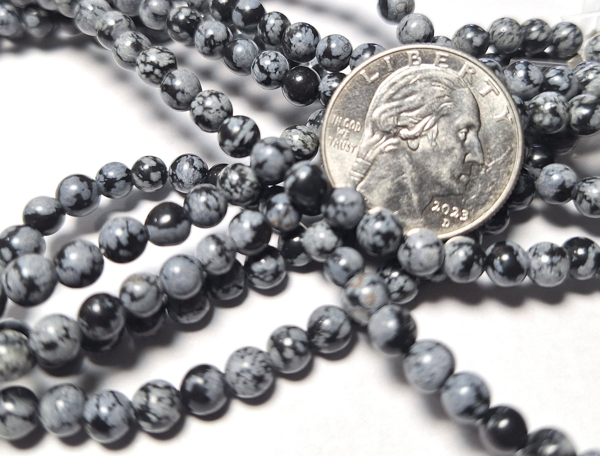 5mm Snowflake Obsidian Round Gemstone Beads 16-Inch Strand