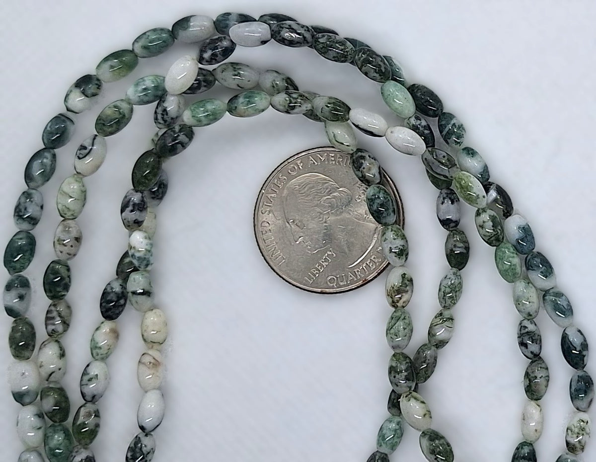 6x4mm Tree Agate Rice Gemstone Beads 16-Inch Strand