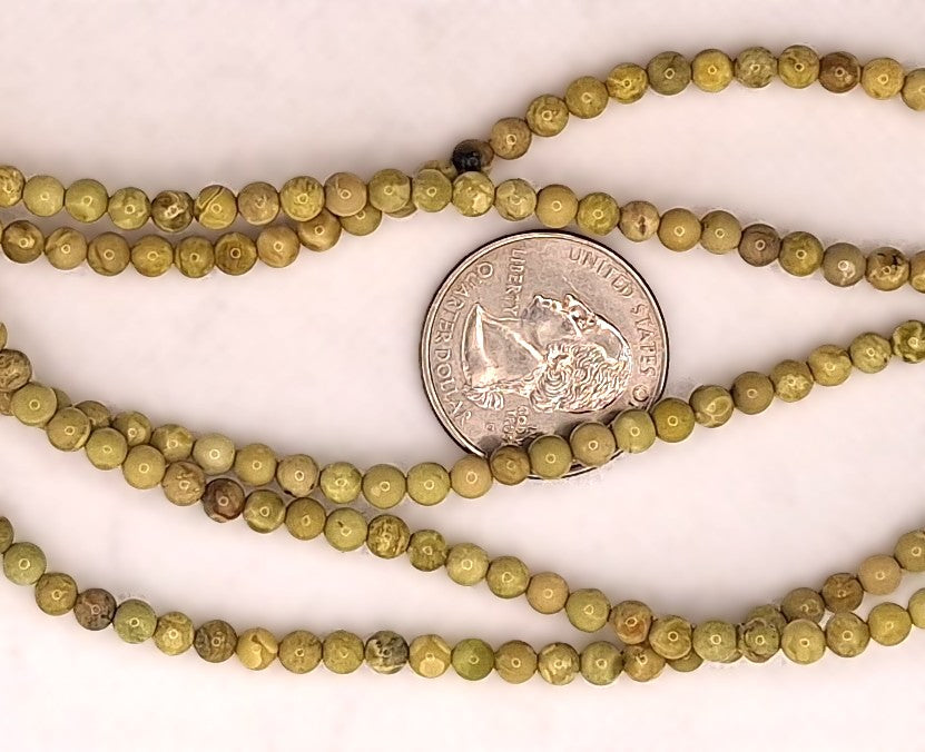 4mm Yellow Green Turquoise Round Gemstone Beads 8-Inch Strand