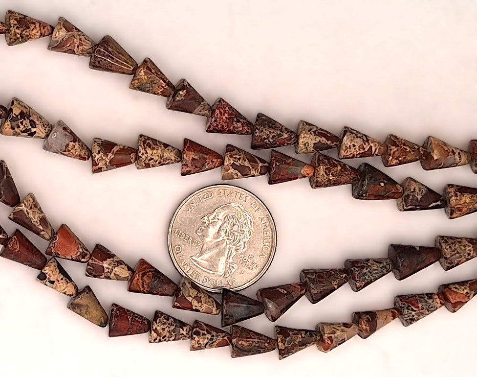 10x8mm Brecciated Jasper Cone Gemstone Beads 8-inch Strand