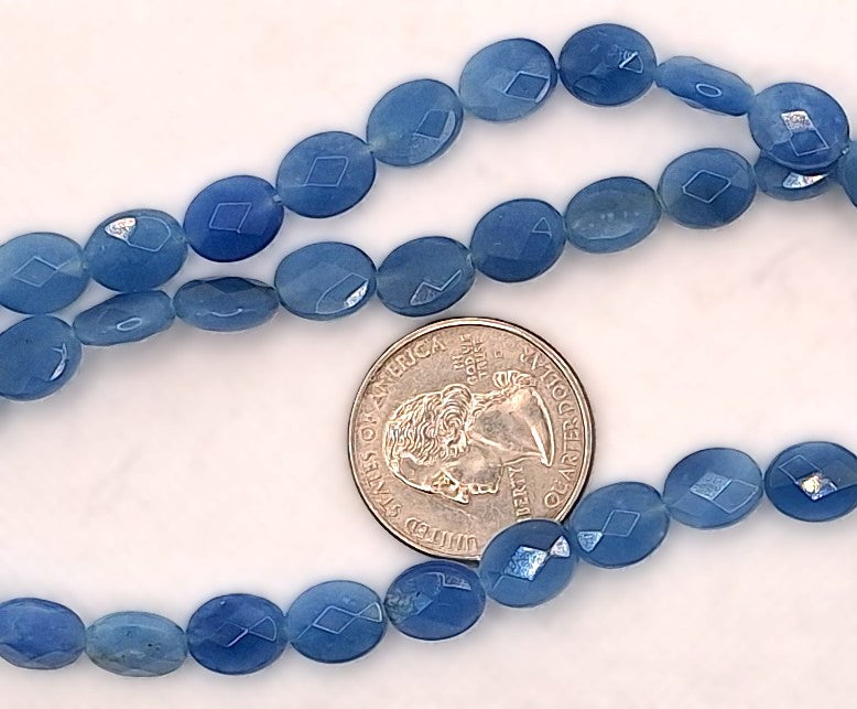 10x8mm Denim Quartz Faceted Puff Oval Gemstone Beads 8-inch Strand