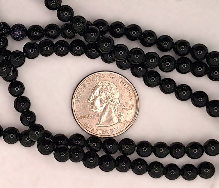 6mm Green Goldstone Round Gemstone Beads 8-Inch Strand