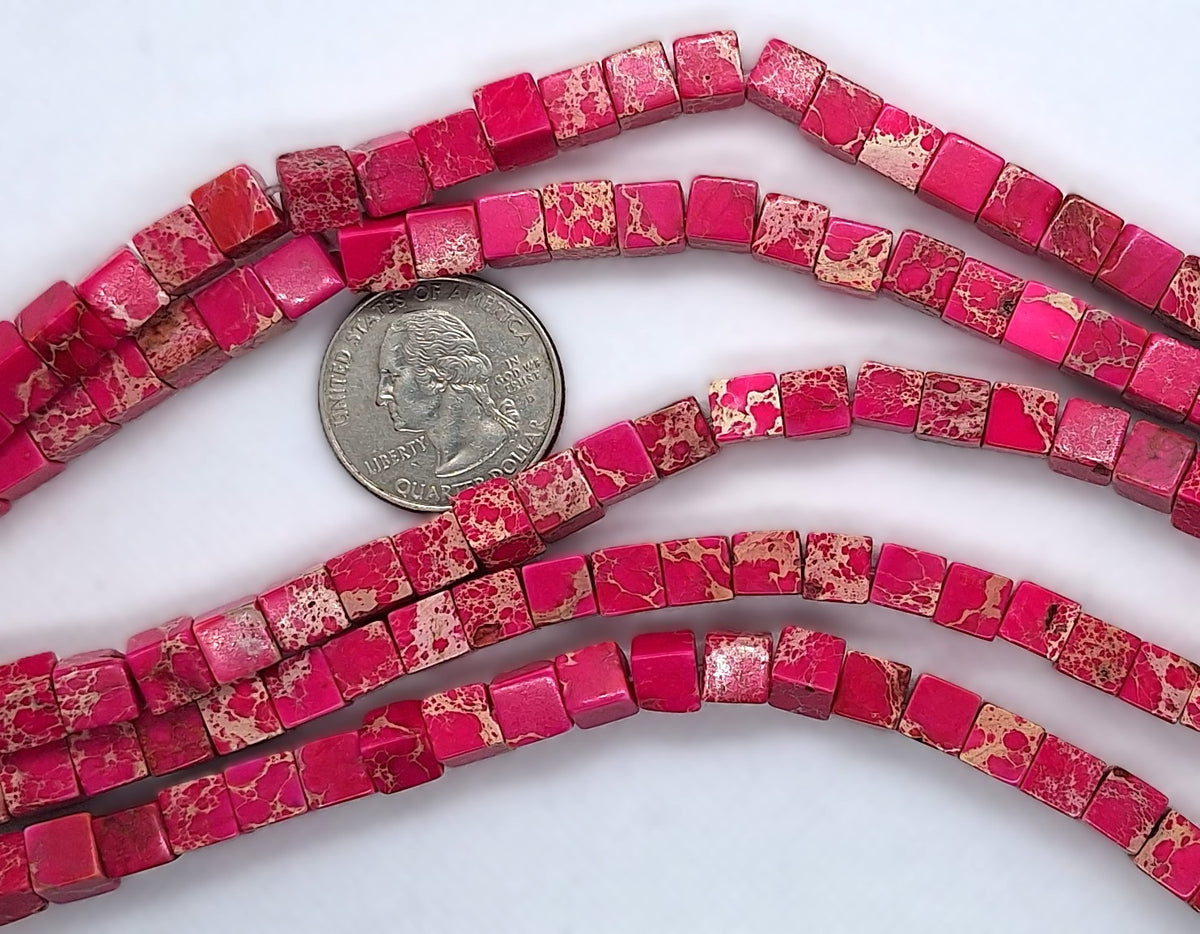 8mm Magenta Aqua Terra Jasper Dyed Cube Gemstone Beads 8-Inch Strand