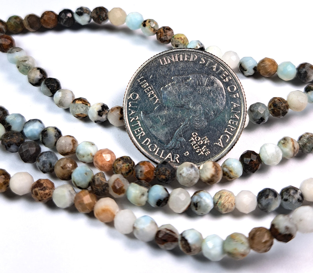 4mm Larimar Faceted Round Gemstone Beads 8-Inch Strand