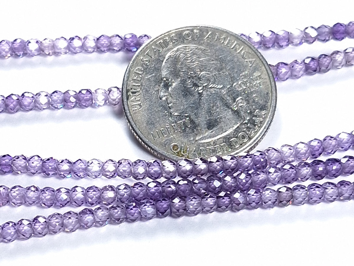 3x2mm Purple Cubic Zirconia Faceted Rondelle Gemstone Beads 8-Inch Strand