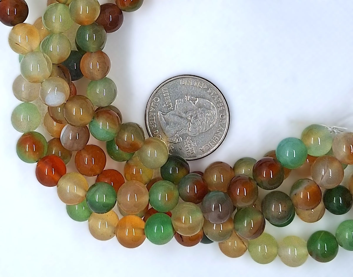 8mm Peacock Green Dyed Agate Round Gemstone Beads 8-Inch Strand