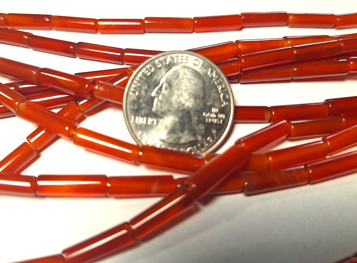 12x5mm Carnelian Cylinder Tube Gemstone Beads 16-Inch Strand