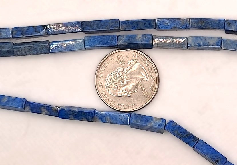 13x4mm Denim Lapis Square Cylinder Tube Gemstone Beads 8-inch Strand