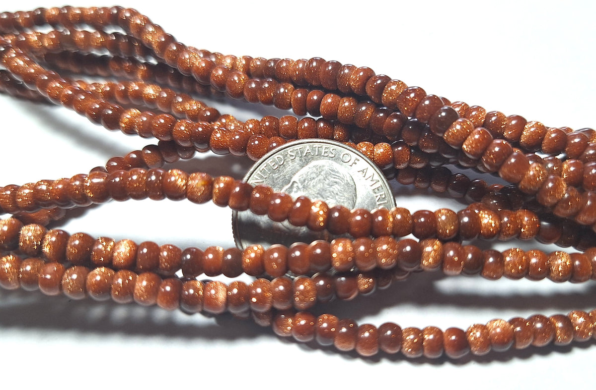 5x3mm Goldstone Smooth Button Rondelles Gemstone Beads 16-Inch Strand