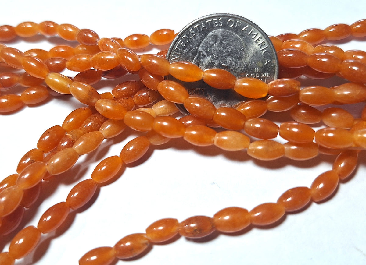 6x4mm Red Aventurine Rice Shaped Gemstone Beads 16-Inch Strand
