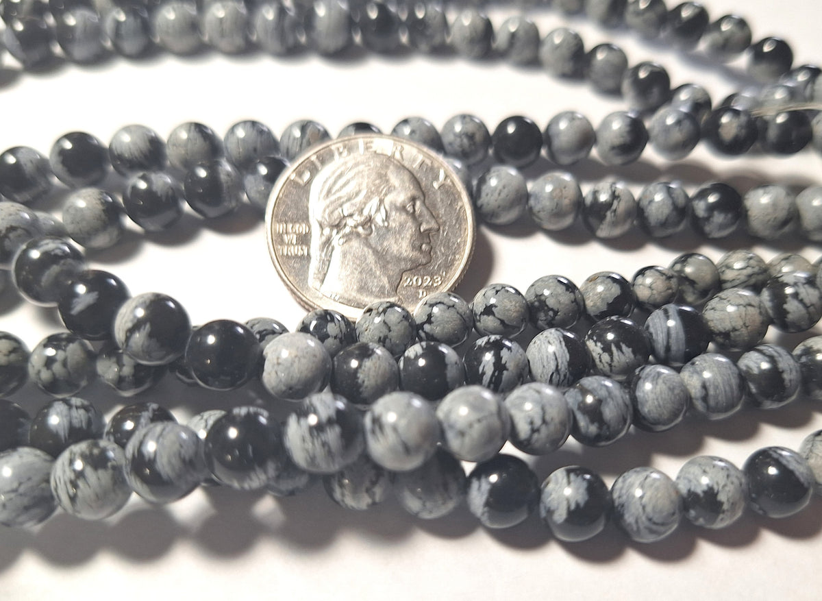 6-7mm Snowflake Obsidian Round Gemstone Beads 16-Inch Strand