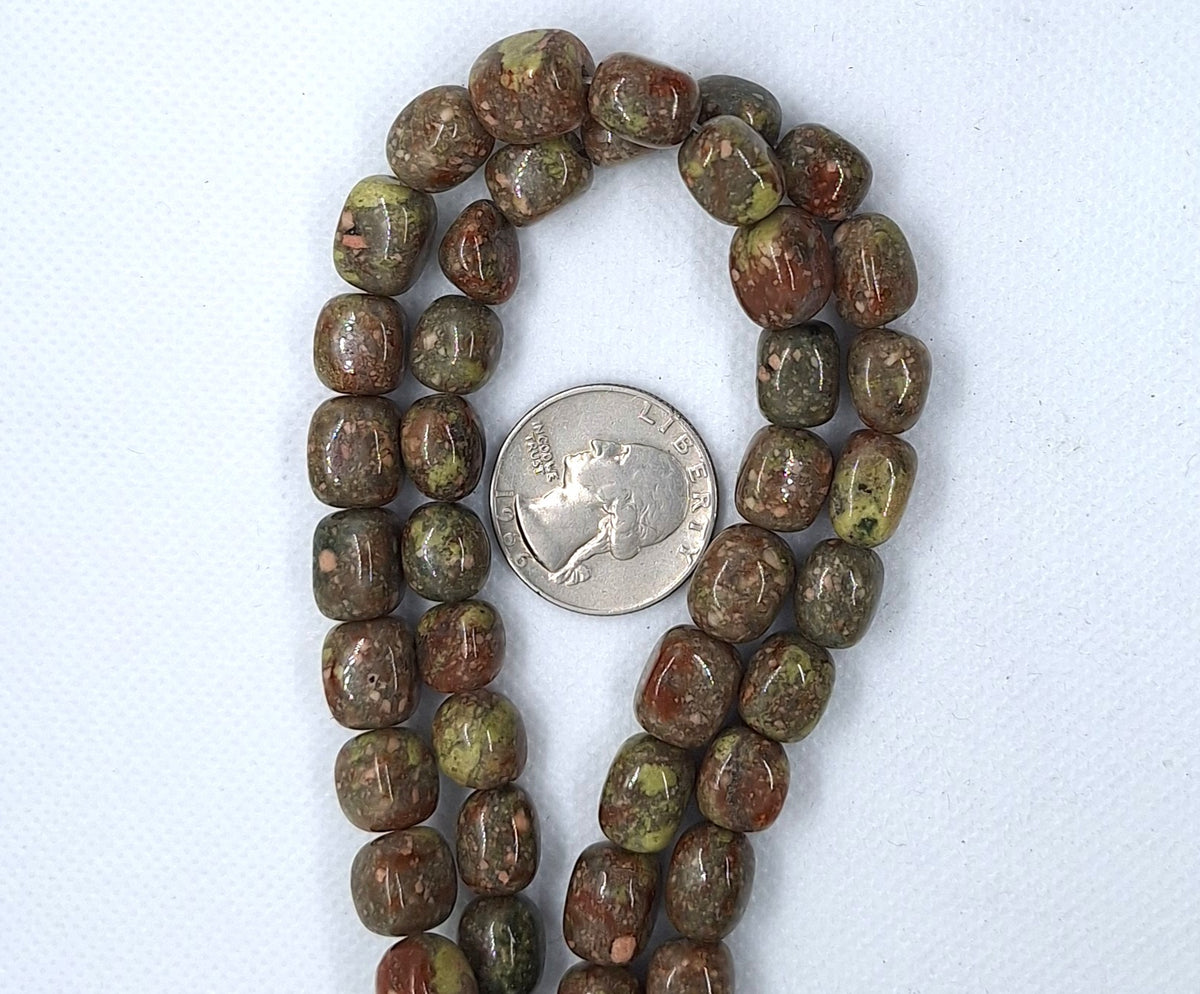 11x9mm Chinese Unakite Nugget Gemstone Beads 16-Inch Strand