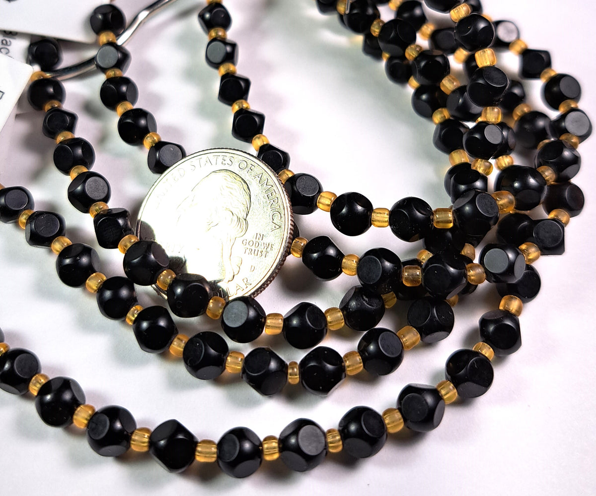 6mm Black Onyx Matte Magic Square Gemstone Beads 8-Inch Strand