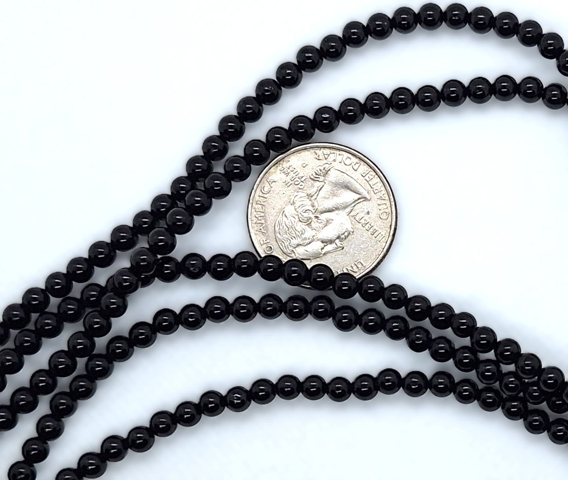 4mm Black Tourmaline Round Gemstone Beads 8-Inch Strand