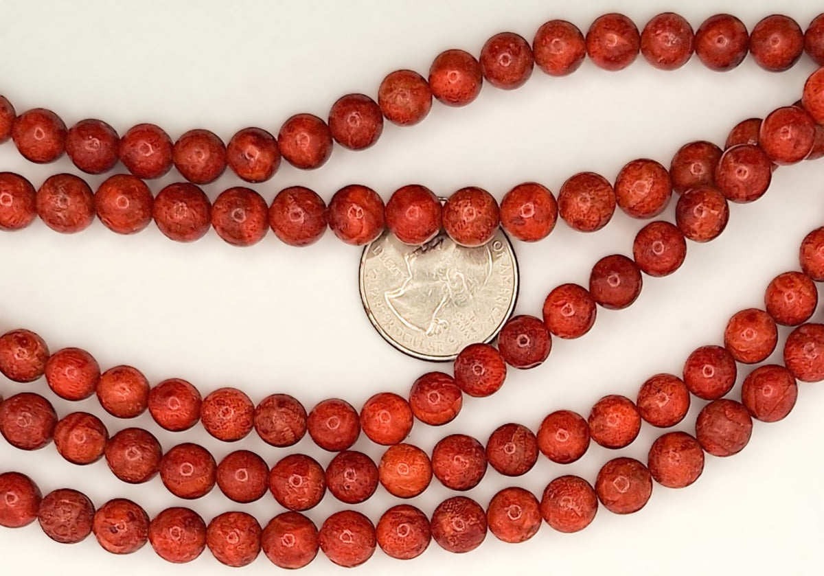 8mm Red Sponge Coral Round Gemstone Beads 8-inch Strand