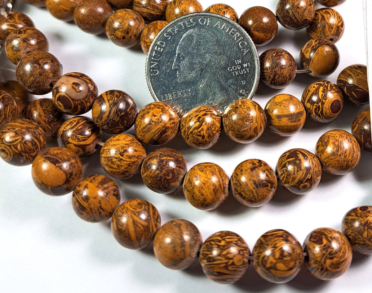 8mm Golden South Jade Round Gemstone Beads 8-Inch Strand
