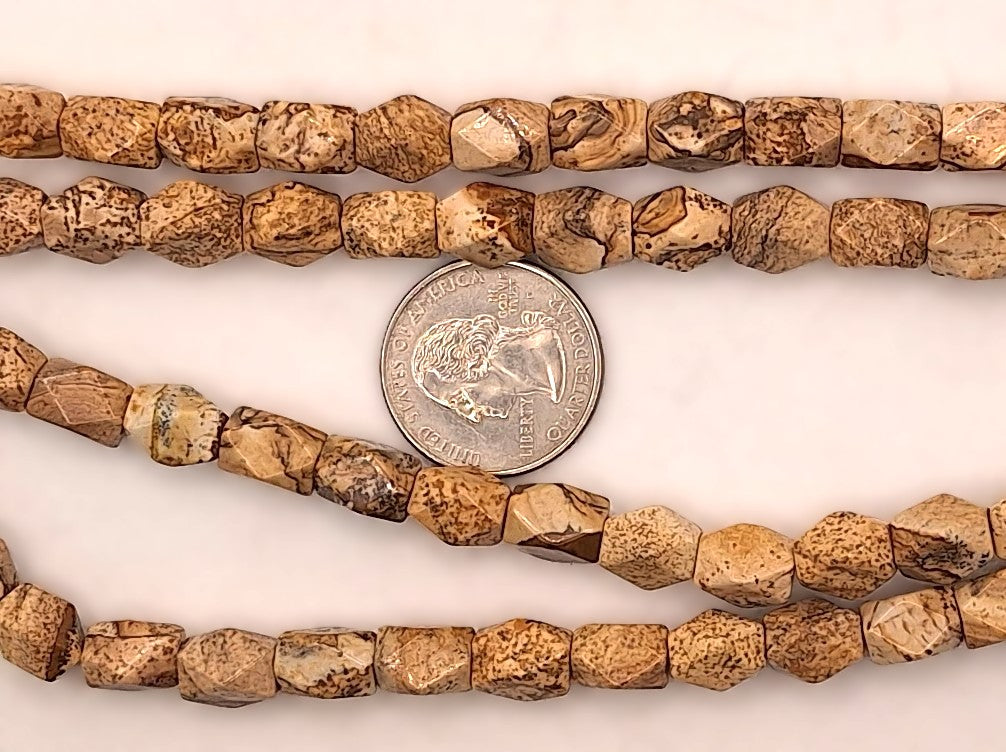 10x7mm Picture Jasper Baroque Faceted Nugget Gemstone Beads 8-inch Strand