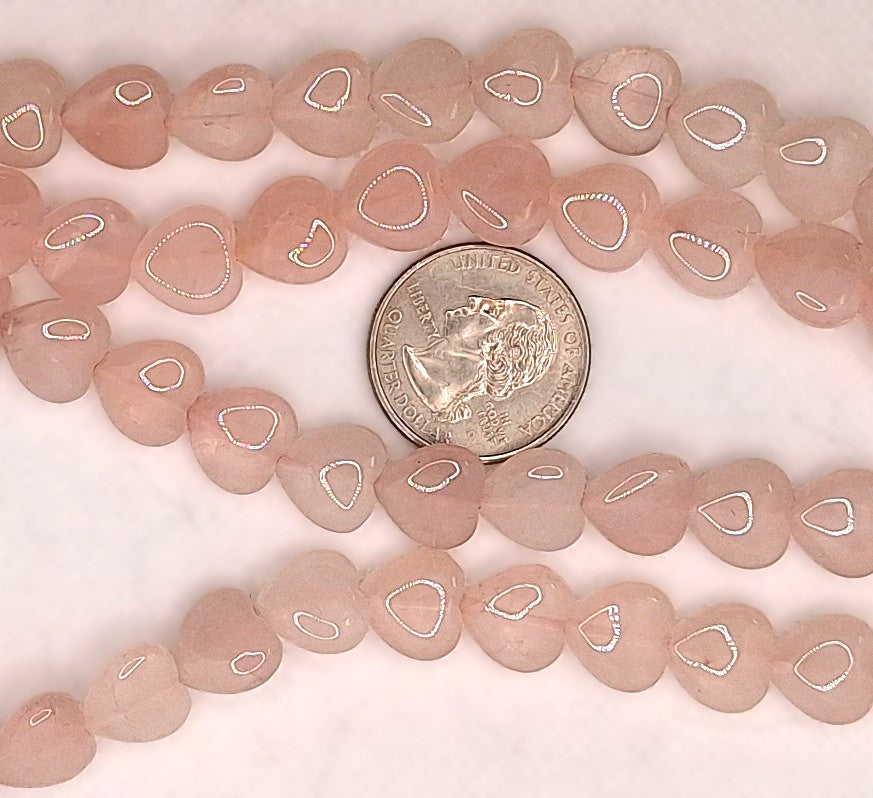 12mm Rose Quartz Puff Heart Gemstone Beads 8-Inch Strand