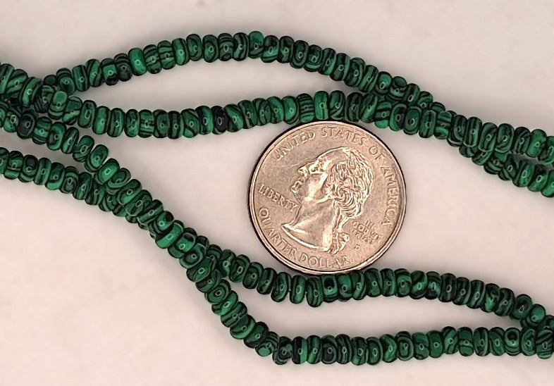 4x2mm Synthetic Malachite Smooth Rondelle Gemstone Beads 8-Inch Strand