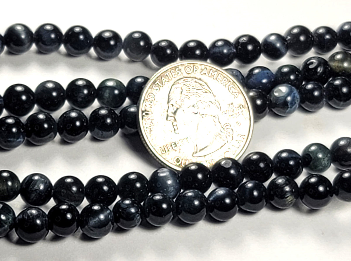 6mm Blue Tiger's Eye Round Gemstone Beads 8-Inch Strand
