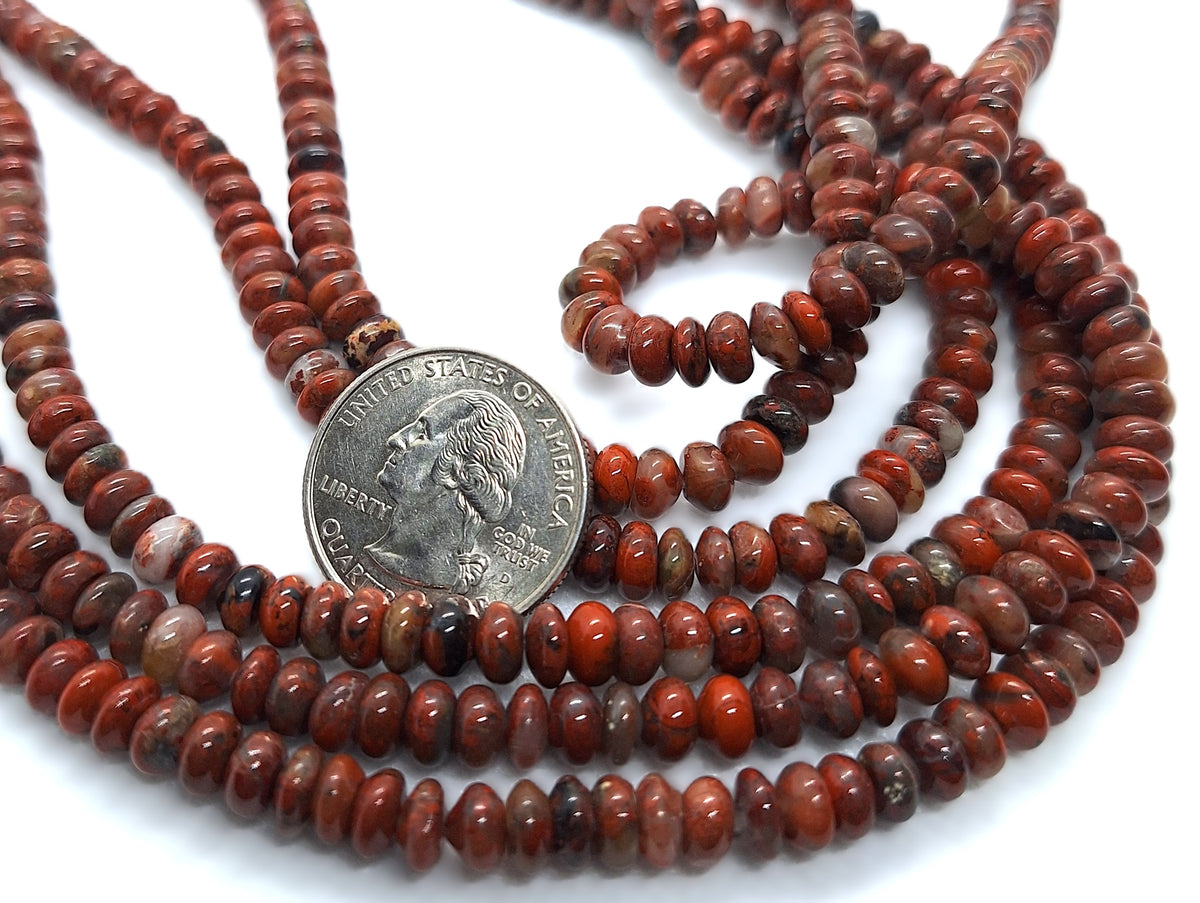 6x3mm Brecciated Jasper Smooth Rondelle Gemstone Beads 16-Inch Strand