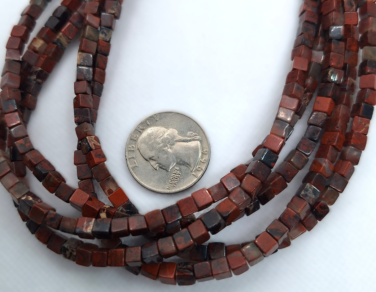 4mm Brecciated Jasper Cube Gemstone Beads 16-Inch Strand