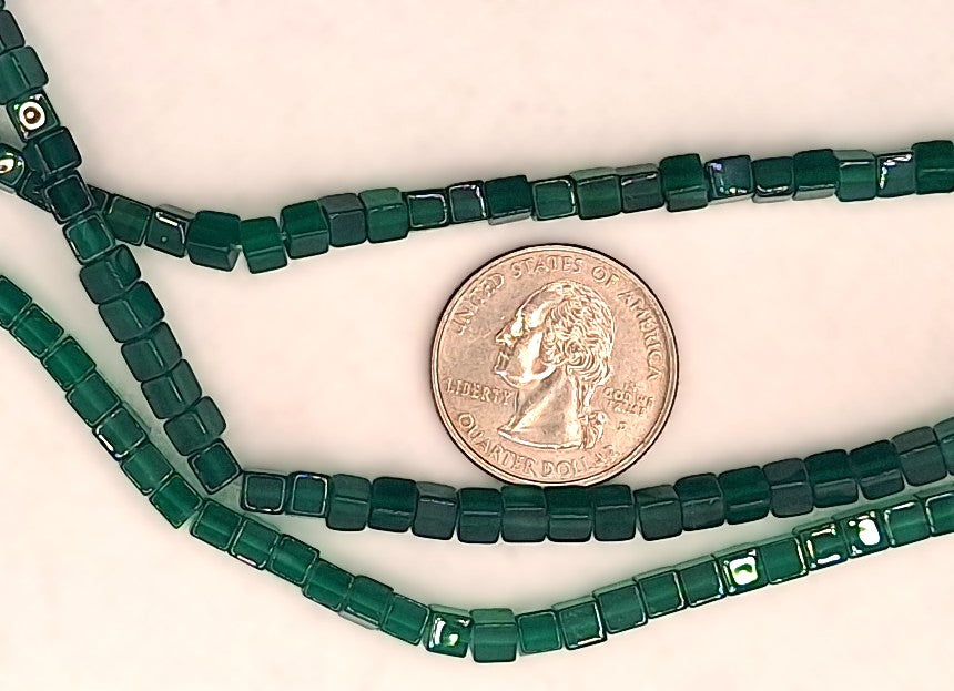 4mm Green Onyx Cube Gemstone Beads 8-inch Strand