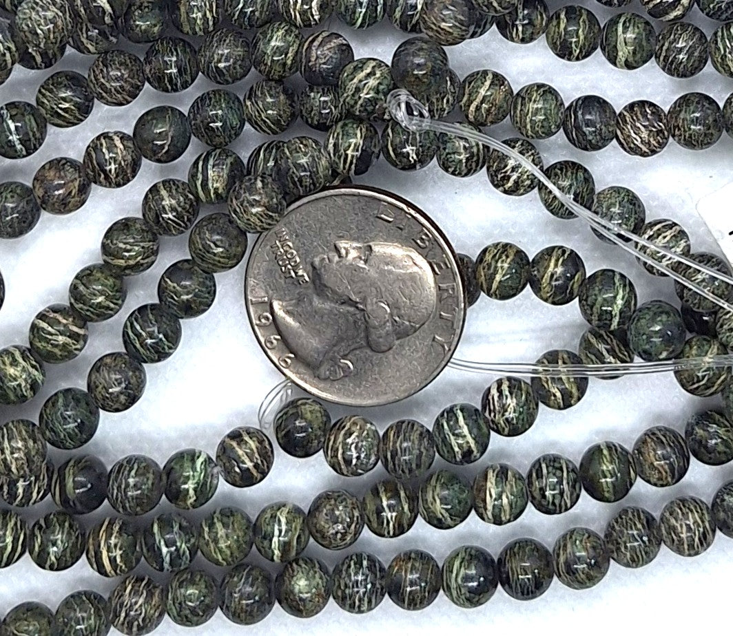 6mm Green Zebra Jasper Round Gemstone Beads 16-Inch Strand