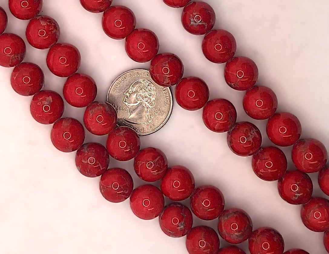12mm Red Howlite Dyed Round Gemstone Beads 8-inch Strand