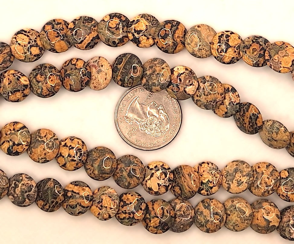 12mm Leopard Skin Jasper Lentil Gemstone Beads 8-Inch Strand