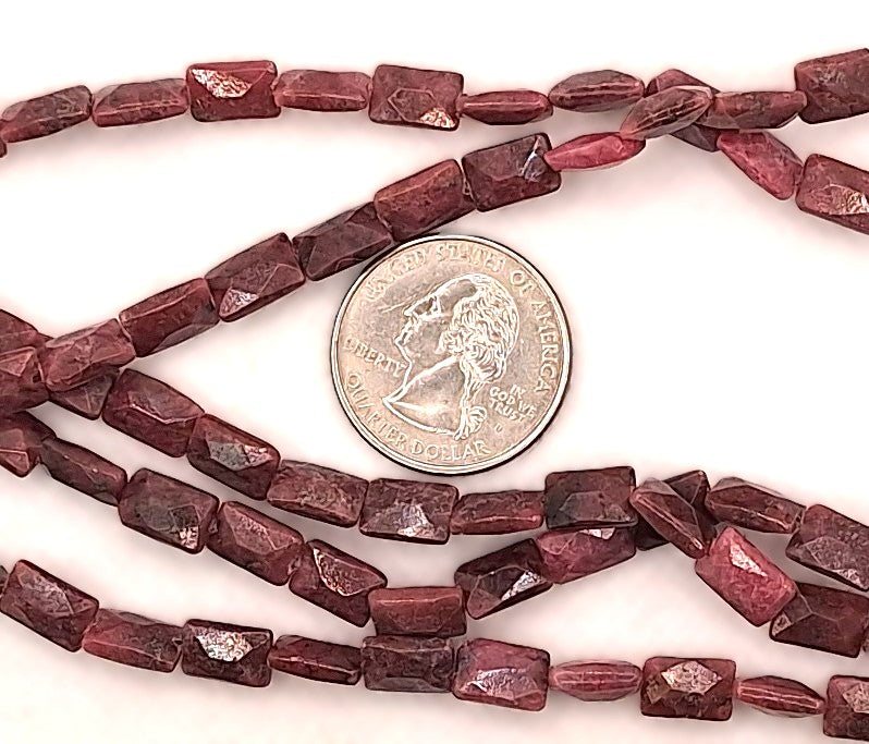 10x6mm Pink Rhodonite Faceted Rectangle Gemstone Beads 8-Inch Strand