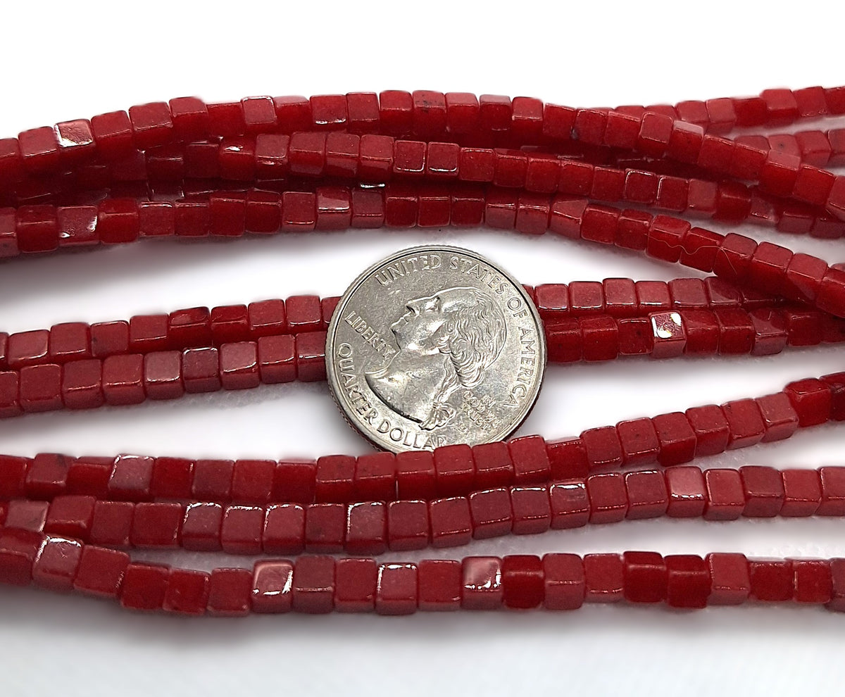 4mm Red Quartz Dyed Cube Gemstone Beads 16-Inch Strand
