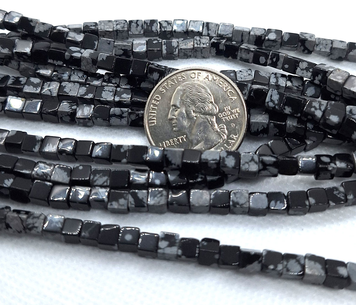4mm Snowflake Obsidian Cube Gemstone Beads 16-Inch Strand