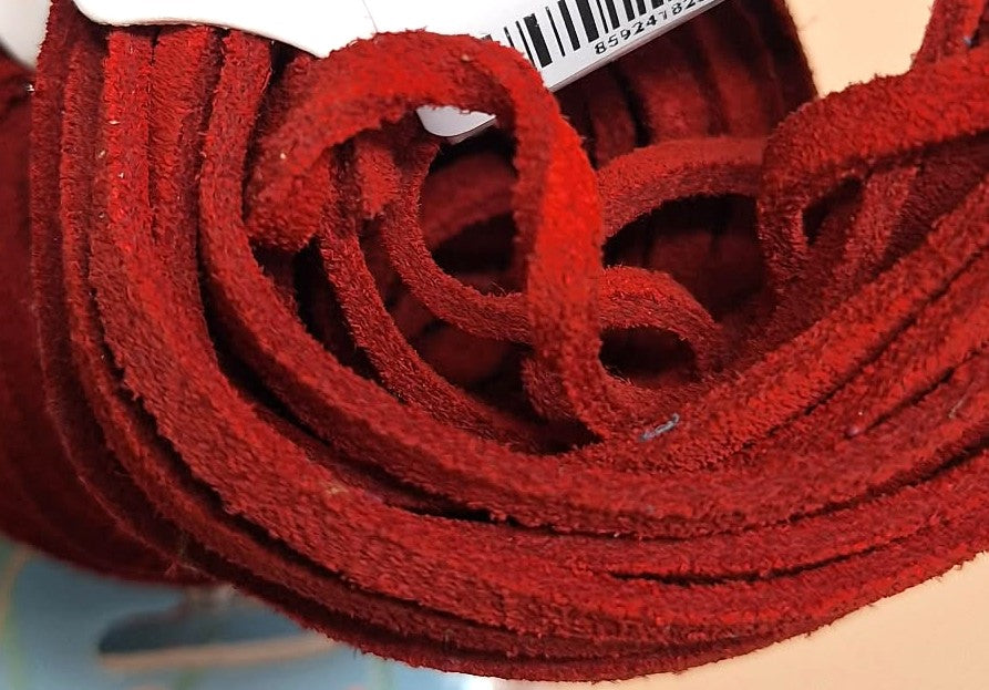 4mm Red Natural Suede Lacing 5yd
