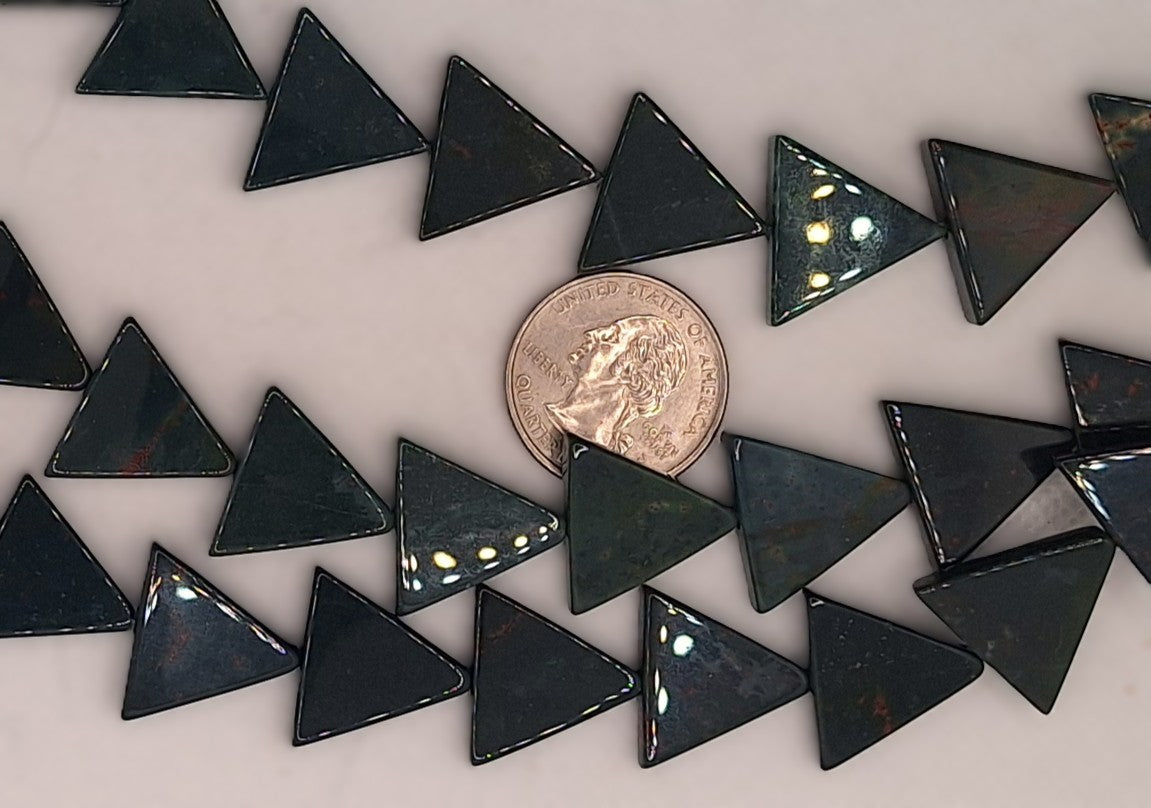18mm Bloodstone Jasper Flat Triangle Gemstone Beads 8-inch Strand