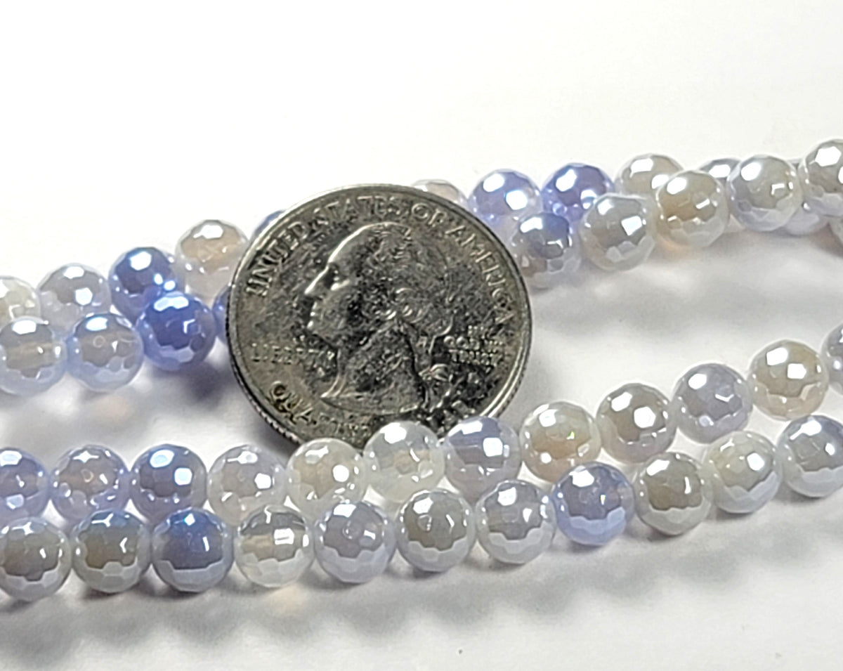 6mm Mystic Baby Blue Agate Faceted Round Gemstone Beads 8-Inch Strand