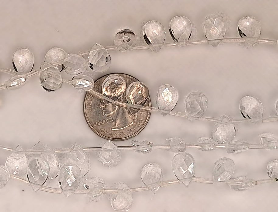 12x8mm Crystal Quartz Flat Faceted Briolette Teardrop Gemstone Beads 8-inch Strand