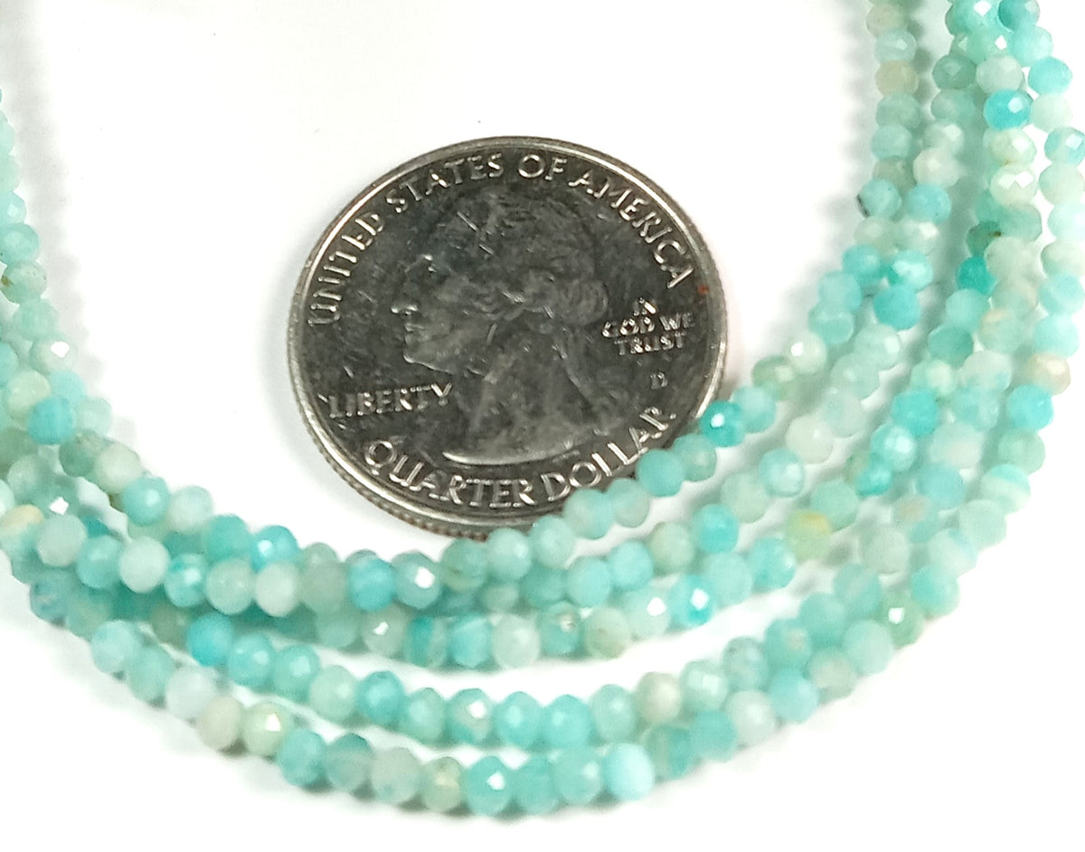 2mm Green Amazonite Faceted Round Gemstone Beads 8-Inch Strand