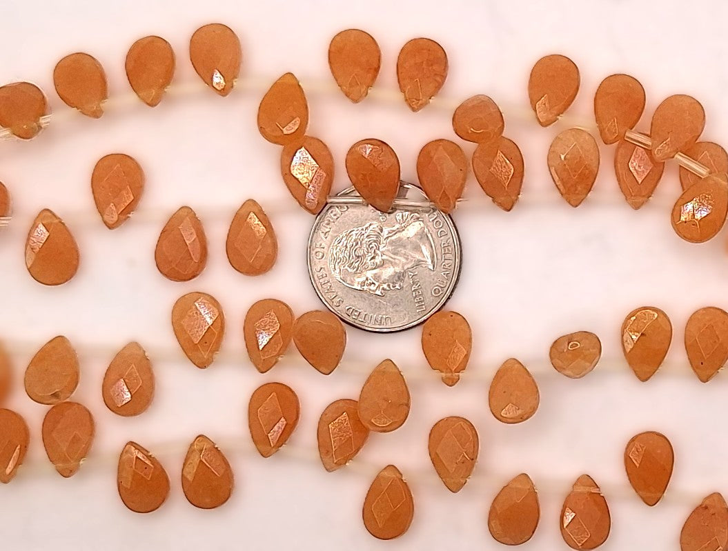 12x8mm Peach Aventurine Faceted Briolette Teardrop Gemstone Beads 8-inch Strand