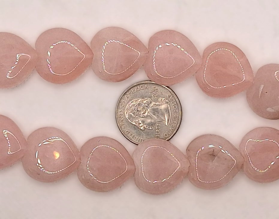 20mm Rose Quartz Puff Heart Gemstone Beads 8-Inch Strand
