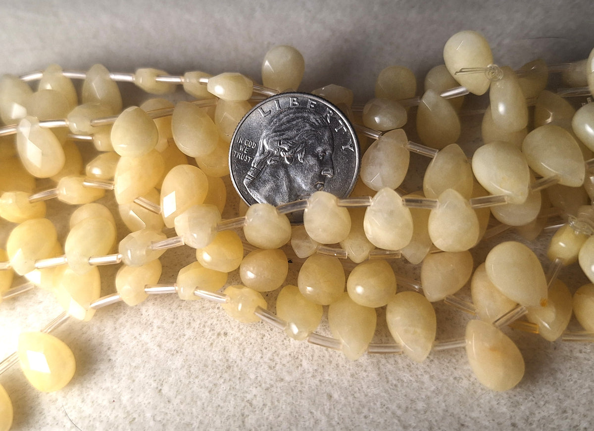 8x12mm Yellow Jade Briolette Faceted Teardrop Gemstone Beads 16-Inch Strand
