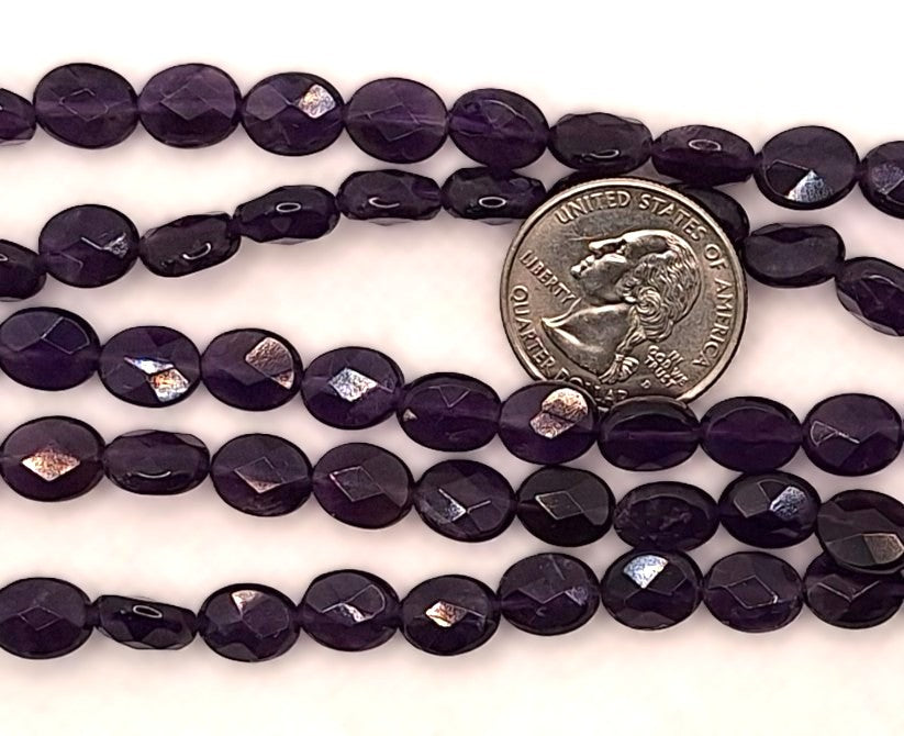 10x8mm Amethyst Faceted Oval Gemstone Beads 8-Inch Strand