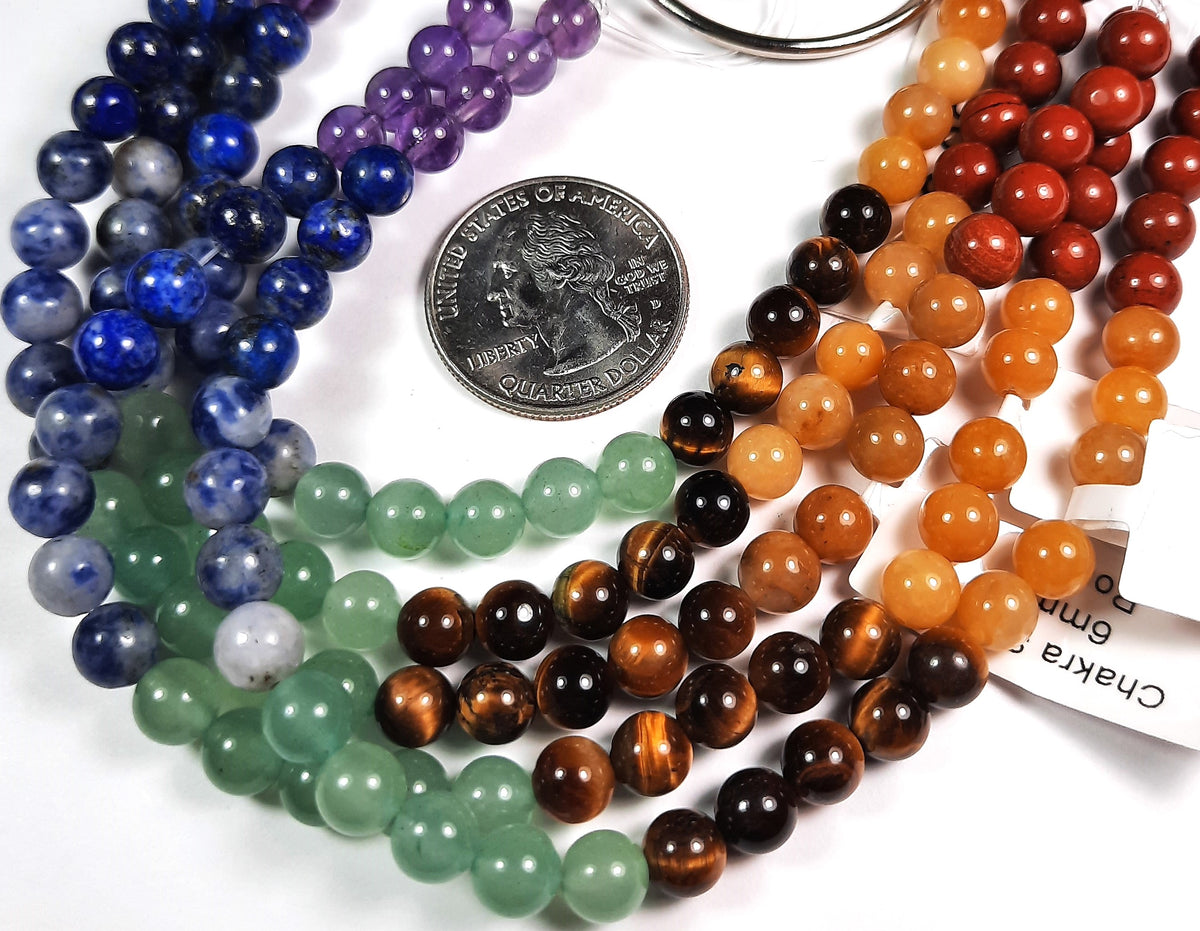 6mm Chakra Mixed Round Gemstone Beads 8-Inch Strand