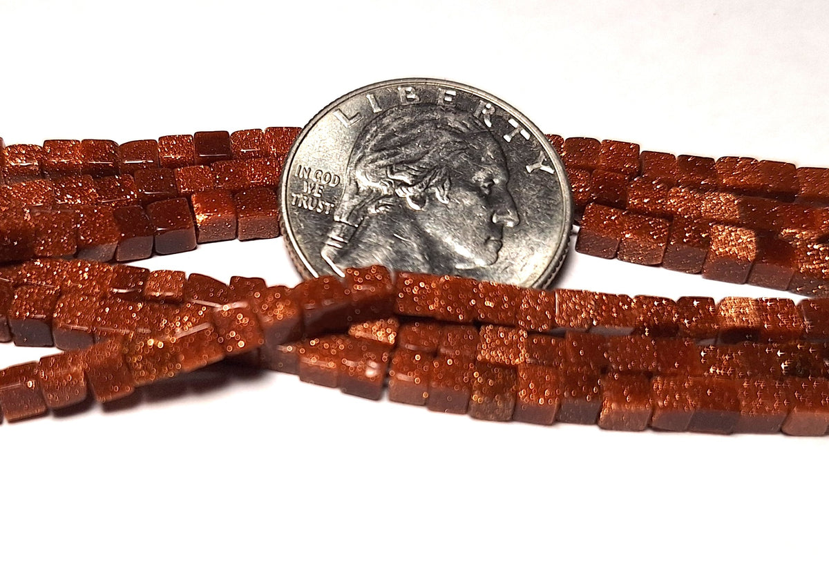 3mm Goldstone Cube Gemstone Beads 16-Inch Strand