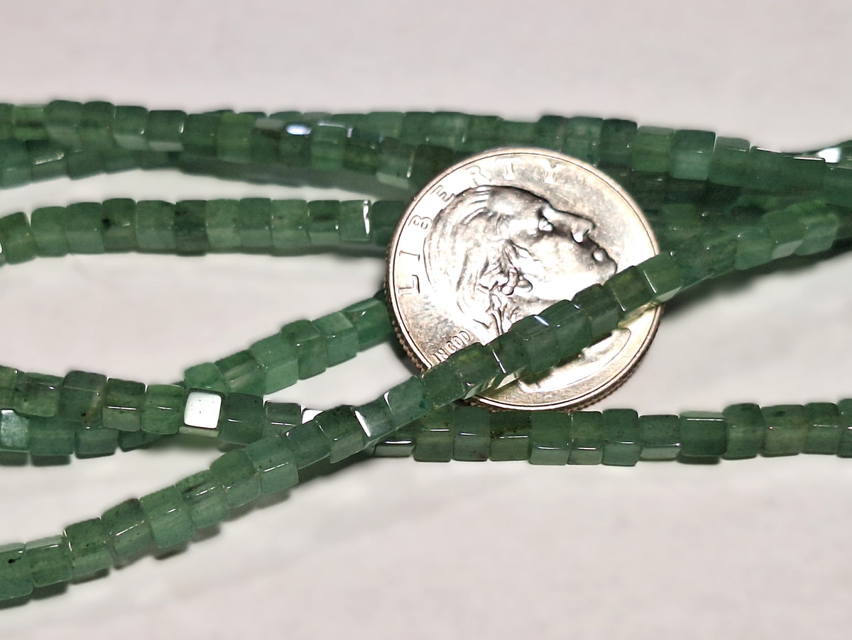 3mm Green Aventurine Cube Gemstone Beads 16-Inch Strand