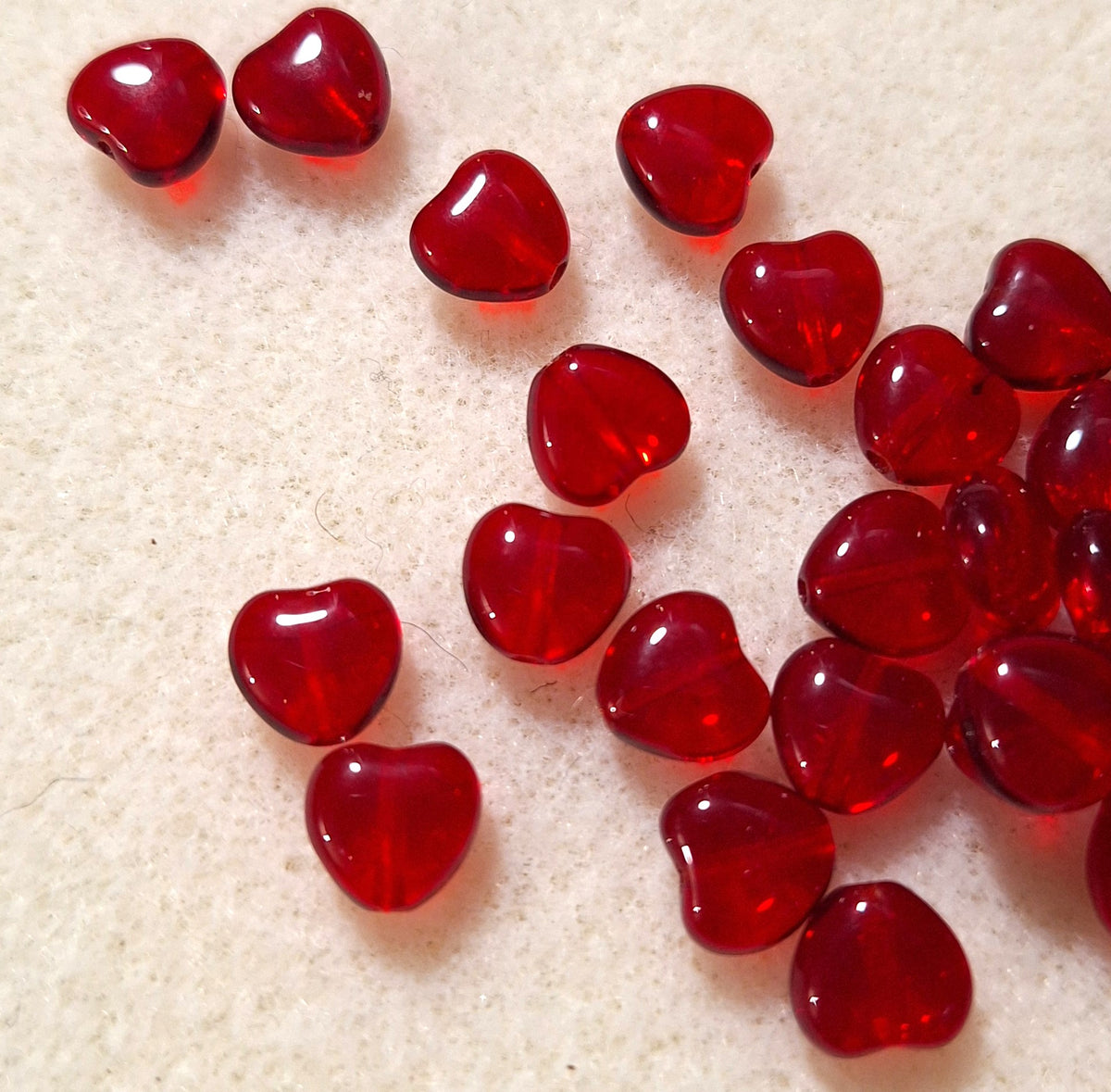8mm Ruby Red Heart Pressed Czech Glass Beads 30ct