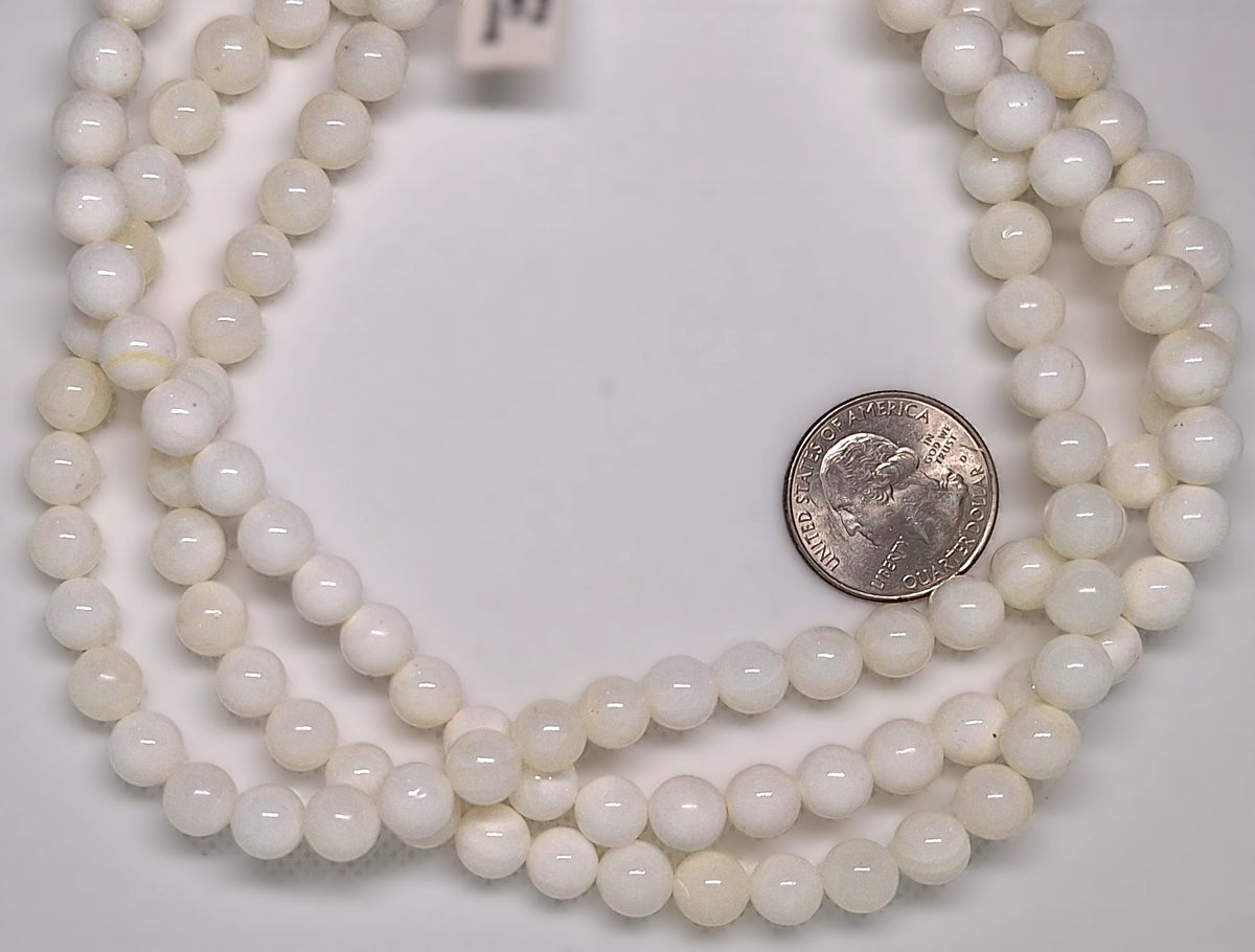 8mm White Shell Round Gemstone Beads 16-inch Strand