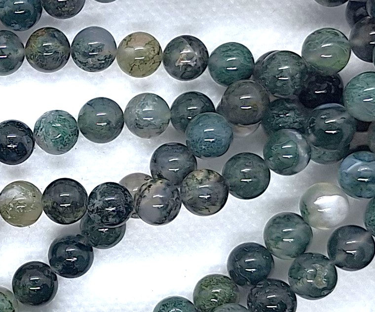 7.5mm Moss Agate Round Gemstone Beads 16-Inch Strand