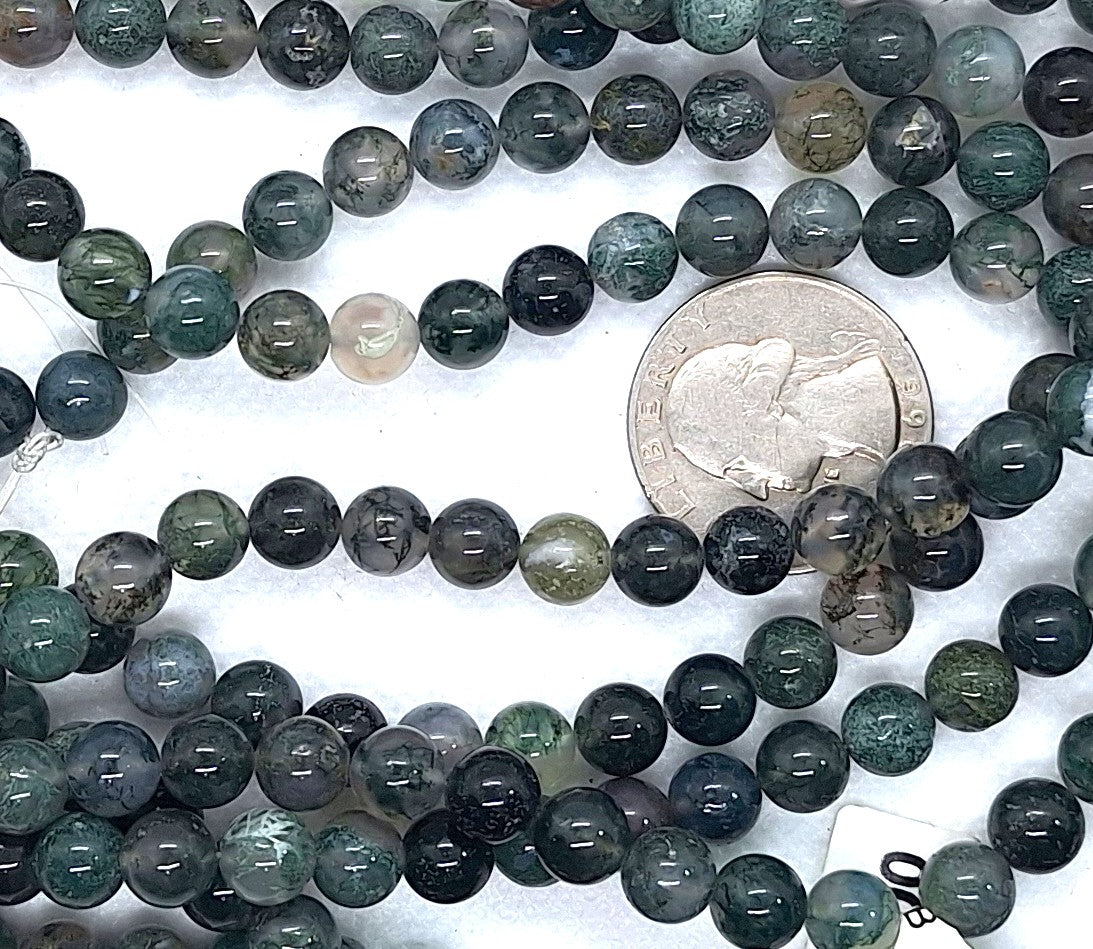 7.5mm Moss Agate Round Gemstone Beads 16-Inch Strand