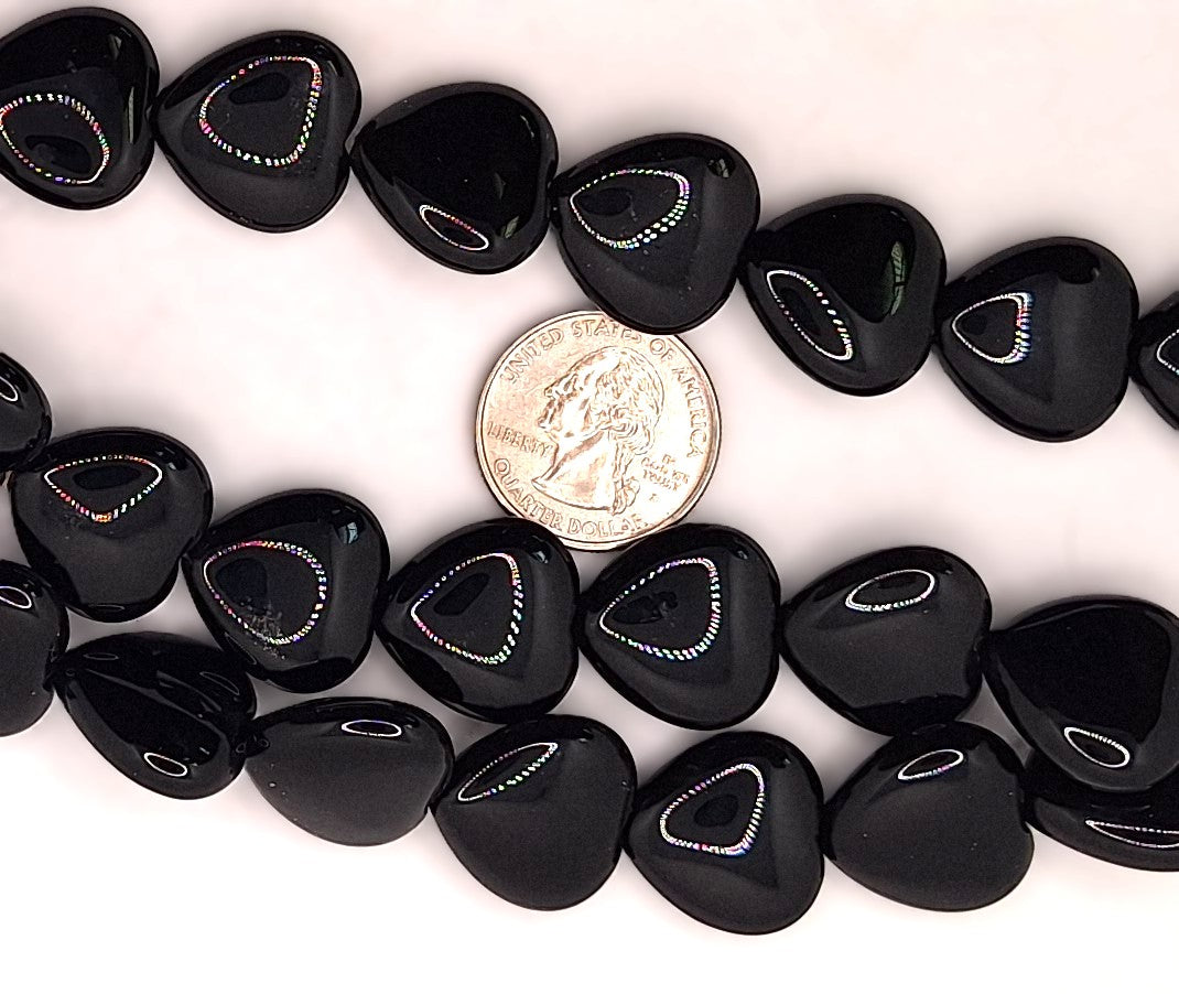 20mm Black Onyx Puff Heart Gemstone Beads 8-inch Strand